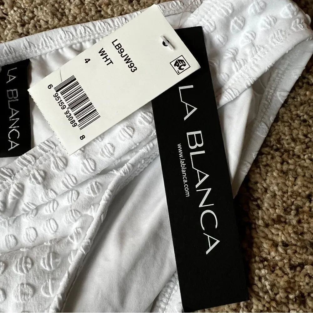 La Blanca‎ Women's White Embossed Hipster Swimsuit Bottom Size 4